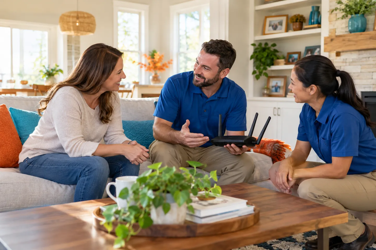 Installer discussing home Wi-Fi with a homeowner