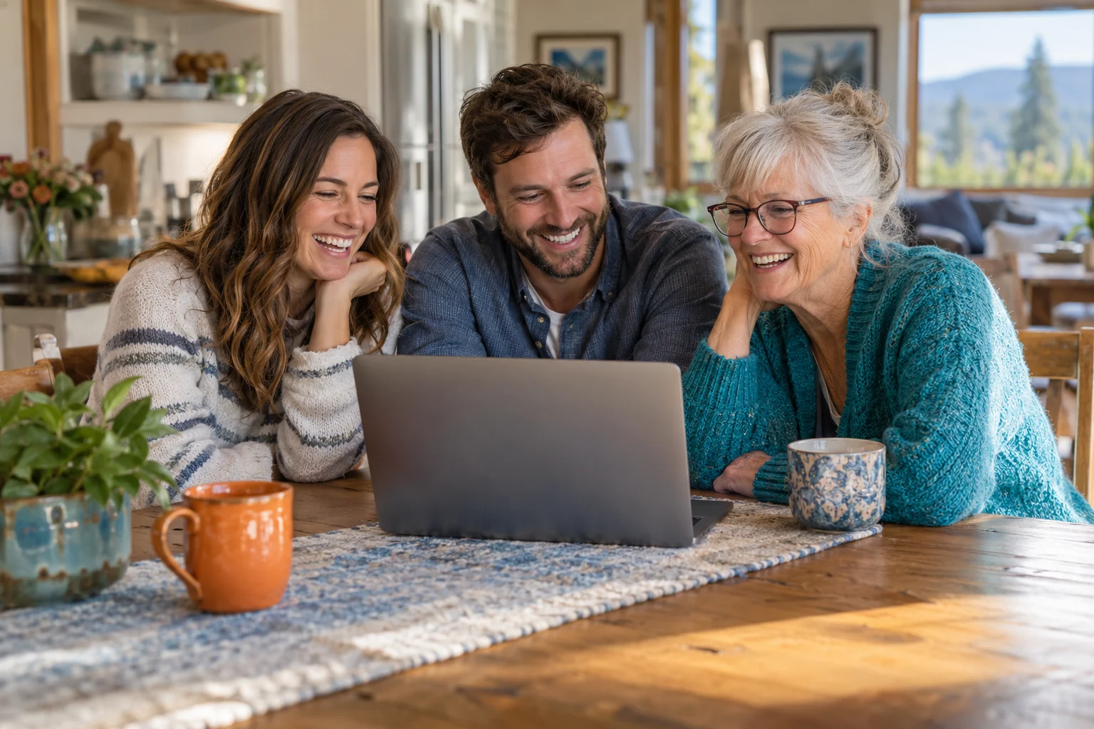 Family enjoying a video call together at home